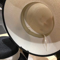 Retro French Hepburn Straw Hat Bow Seaside Big Brim Sun Protection Shade