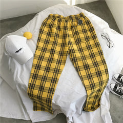 Mens Black Harajuku Plaid Pants Men Japanese Streetwear Baggy