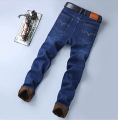 Classic MenRegular Fit Fleece Jeans Business Fashion Loose Casual