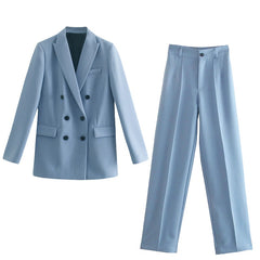 Women Jacket Double Breasted Notched Blazer Office Suit Pantsuit