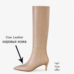 Knee High Boots Pointed Toe Thin Heel Slip On Footwear