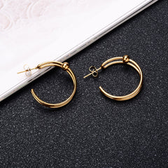 Stainless Steel Exaggerated Round Bead Hoop Earring