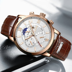 Men Watches Fashion Leather Waterproof Luminous Quartz Wristwatch