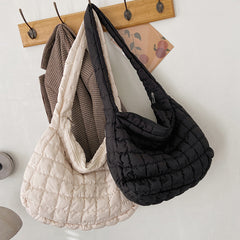 Lattice Pattern Shoulder Bag Space Cotton Handbag Women Large Capacity Tote