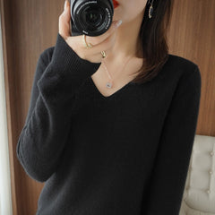 Sweater Knitted Pullovers V-neck Slim Fit Bottoming Shirt Solid Soft Knitwear