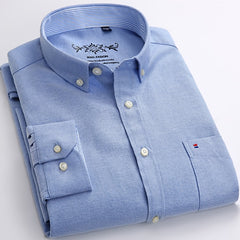 Men Fashion Long Sleeve Solid Oxford Shirt Single Patch Pocket Simple