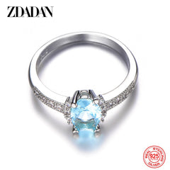 Silver Charm Aquamarine Ring For Women Fashion Jewelry