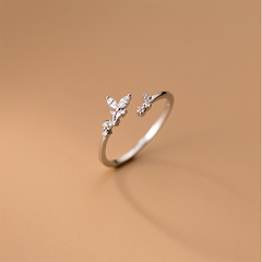 Crystal Zircon Branch Bud Sweet Chic Leaf Opening Ring