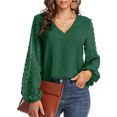 Solid Women Blouse Fashion V Neck Long Sleeve Elegant Office Work Shirts