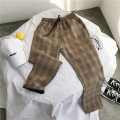 Mens Black Harajuku Plaid Pants Men Japanese Streetwear Baggy