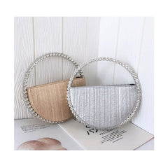 Rhinestone Circular Handle Evening Bag Designer Diamonds Round Red Clutch