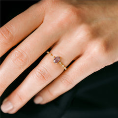 Simple Egg Shape Purple Crystal Gold Rings