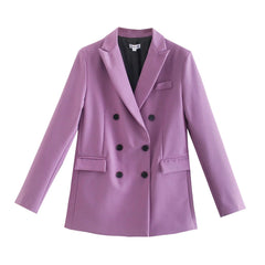 Women Jacket Double Breasted Notched Blazer Office Suit Pantsuit