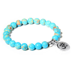 Handmade Natural Stone Lotus Ohm Buddha Beads Bracelet