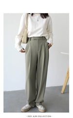 Simple Casual Women Twill Suit Pants Wide Leg Pants Straight Floor Pants
