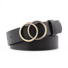 Double Ring Women Belt Fashion Waist Belt PU Leather Metal Buckle Heart Pin Belts