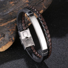 Trendy Leather Bracelet Men Stainless Steel Handmade Bangles