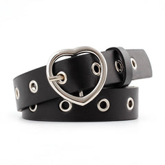 Double Ring Women Belt Fashion Waist Belt PU Leather Metal Buckle Heart Pin Belts