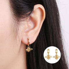 Silver Trendy Bee Punk Huggies Hoop Earrings