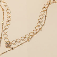 Fashion Hollow Circle Choker Double Layered Bee Pendant Necklace