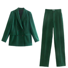 Women Jacket Double Breasted Notched Blazer Office Suit Pantsuit
