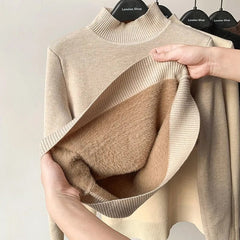 Turtleneck Slim Thicken Knitted Pullovers Plus Velvet Sweater Casual
