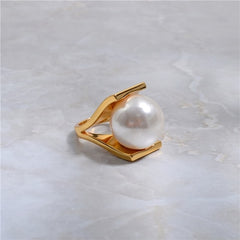 Fashion Gold Color Open Cuff Circle Ring Imitation Pearl Flower Ring