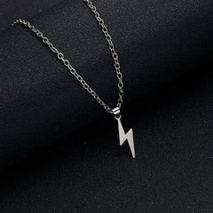 Stainless Steel Necklace For Men Long Chain Small Lightning Pendant