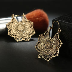 Lotus Skull Mandala Bee Flower Earrings