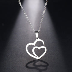 Stainless Steel Necklace For Women Man Hollow Double Heart Rose