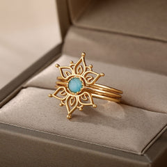 Vintage Opal Rings For Women Stainless Steel Sun Rings
