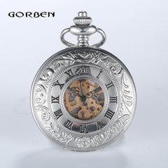 Retro Hand Wind Mechanical Pocket Watch With Fob Chain Mens
