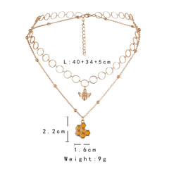 Fashion Hollow Circle Choker Double Layered Bee Pendant Necklace