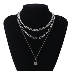 Hip Hop Bling Lock Pendant Choker Iced Out Shiny Cubic Zircon Necklace