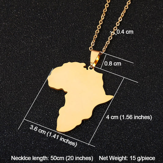 African Map Pendant Necklaces Stainless Steel Gold Color Jewelry Gift