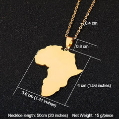 African Map Pendant Necklaces Stainless Steel Gold Color Jewelry Gift