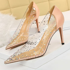 Shoes Sparkle Rhinestones Kitten Heels Pumps PVC Transparent High Heels