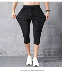 Men Shorts Summer Breeches Thin Nylon 3/4 Length Trousers