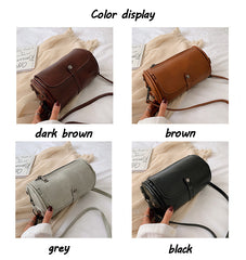 Casual Solid Color Barrel-Shaped Bag PU Leather Designer Handbags