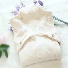 Patchwork Warm Sweater Elegant Long Sleeve Slim Turtleneck Knitted