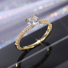 Crystal Round Engagement Ring Cute 925 Silver Zircon Stone Ring Vintage