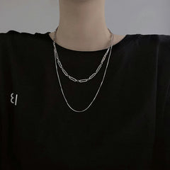Trendy Stainless stee Double layer Long Chain Necklace Simple Minimalist