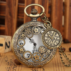 Vintage Antique Copper Steampunk Bronze Hollow Gear Quartz Pocket Watch