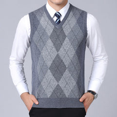 Fashion Sweater Pullovers plaid Slim Fit Jumpers Vest