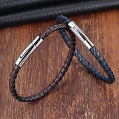 Stainless Steel Bracelet Men Genuine Leather Bracelets Simple Style