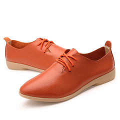 Genuine Leather Oxford Shoes For Women Round Toe Lace-Up Casual Shoes