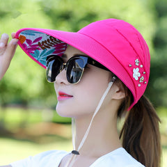 sun hat with pearl adjustable big heads wide-brimmed beach hat