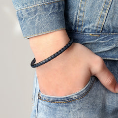 Stainless Steel Bracelet Men Genuine Leather Bracelets Simple Style