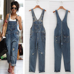Sleeveless Overalls Cool Denim Jumpsuit Ripped Holes Casual Ripped Mom Jeans