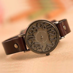 Vintage Digital Hollow Genuine Cow Leather Strap Watches